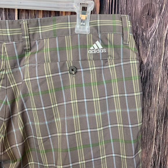 Adidas Men Chino Golf Flat Front Beiwn Multicolor Plaid‎ Athletic Shorts Size 38 - Picture 5 of 9